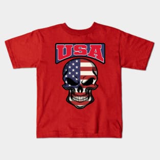 USA FLAG IN A SKULL EMBLEM Kids T-Shirt